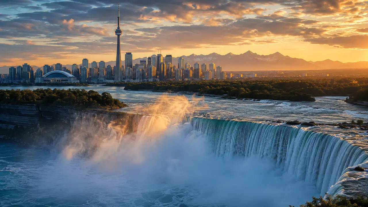 Toronto skyline, Niagara Falls and the Canadian Rockies